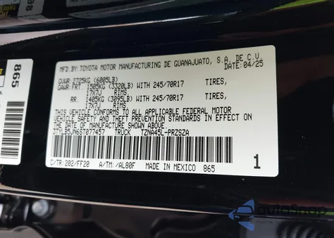 2025 Toyota Tacoma Sr5 4Wd z USA, uszkodzony, nr VIN 3TYLB5JN6ST077457